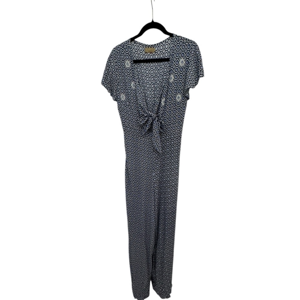 Skemo Blue White Beaded Jumpsuit Extra Large